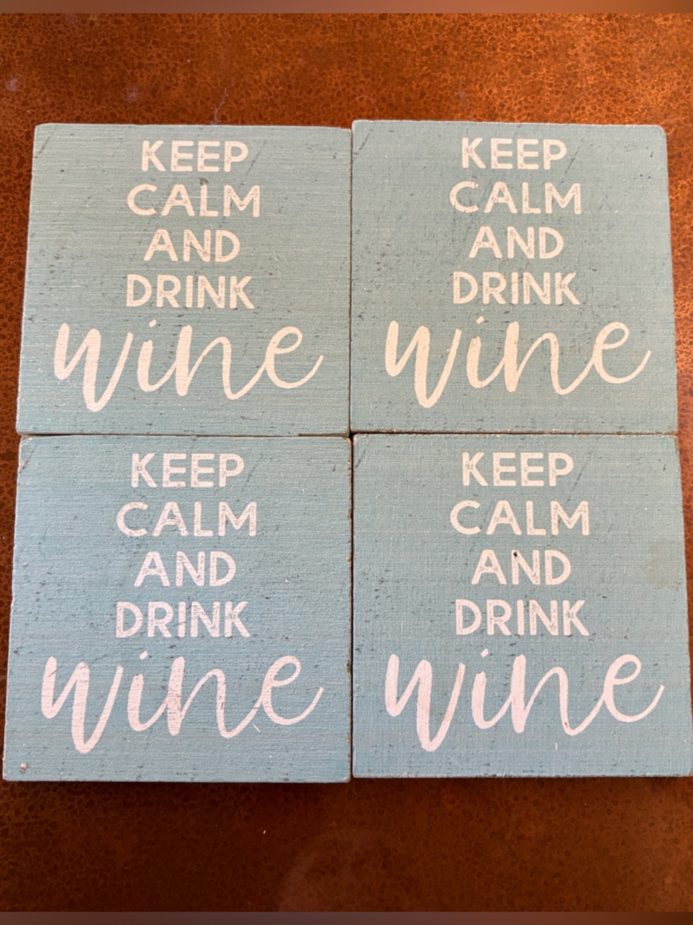 Set of 4 Blue "Keep Calm and Drink Wine" Coasters